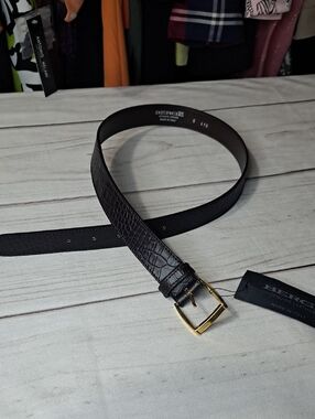 Berge Men's Dark Brown Croc-Embossed Leather Belt with Gold Tone Buckle